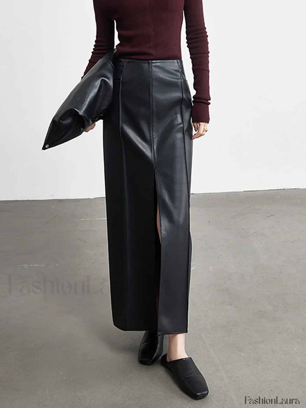 Leather Slit Graceful Maxi Skirt Skirts