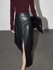 Leather Slit Graceful Maxi Skirt Skirts