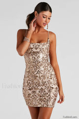 Leila Sequin Stylish Bodycon Mini Dress XS / Gold Party Dresses L