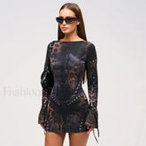 Leopard Flared Sleeve Mini Dress BLACK / S