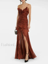 Leopard Flower Ruffle Maxi Dress Leopard / S