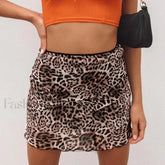 Leopard Mesh Wrap Hip Skirt BROWN / S
