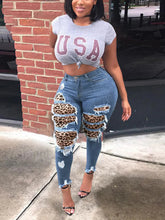 Leopard Patchwork Ripped Jeans Blue / S Jeans