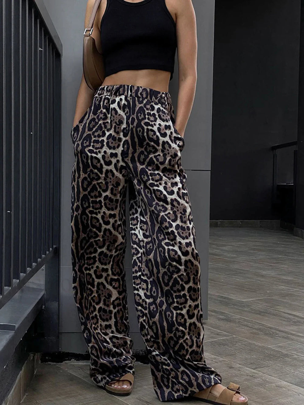 Leopard Print Wide Leg Pants Multicolor / XS Pants