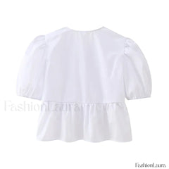 Leopard Sweet Bubble Casual Shirt Blouse WHITE / XS