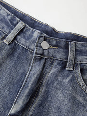 Letter Patch Faded Boyfriend Jeans Boyfriend Jeans