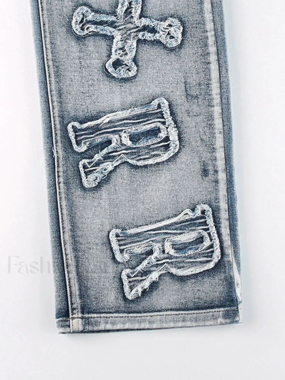 Letter Patch Faded Boyfriend Jeans Boyfriend Jeans
