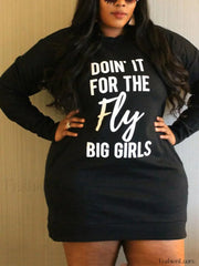 Letter Print Hoodie Dress Black Fly / XL Sweatshirts & Hoodies L