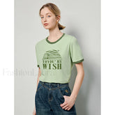 Letter Printed Contrast Color T Shirt Green / S