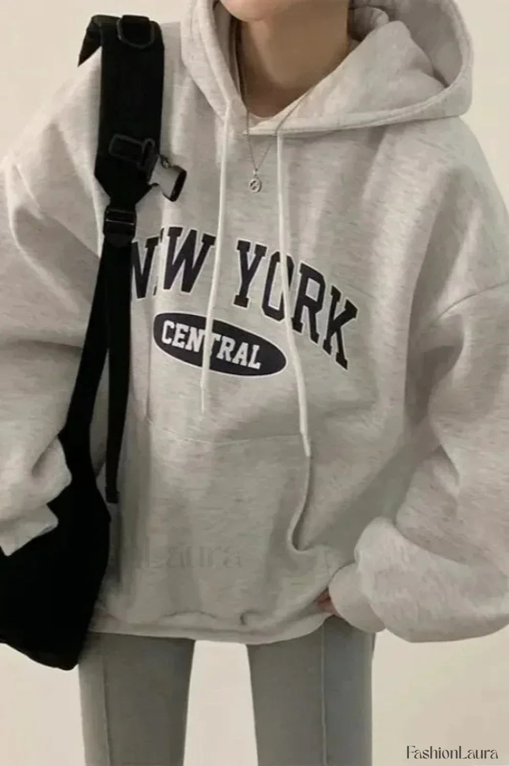 Letter Printed Harajuku Hooded Hoodie Light Grey / S