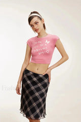 Lettuce Edge Mesh Plaid Skirt