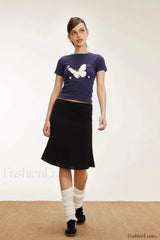 Lettuce Edge Mesh Plaid Skirt Black / S