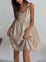 Levanzo Tied Graceful Shoulder Short Dress Light Brown / XS Dresses