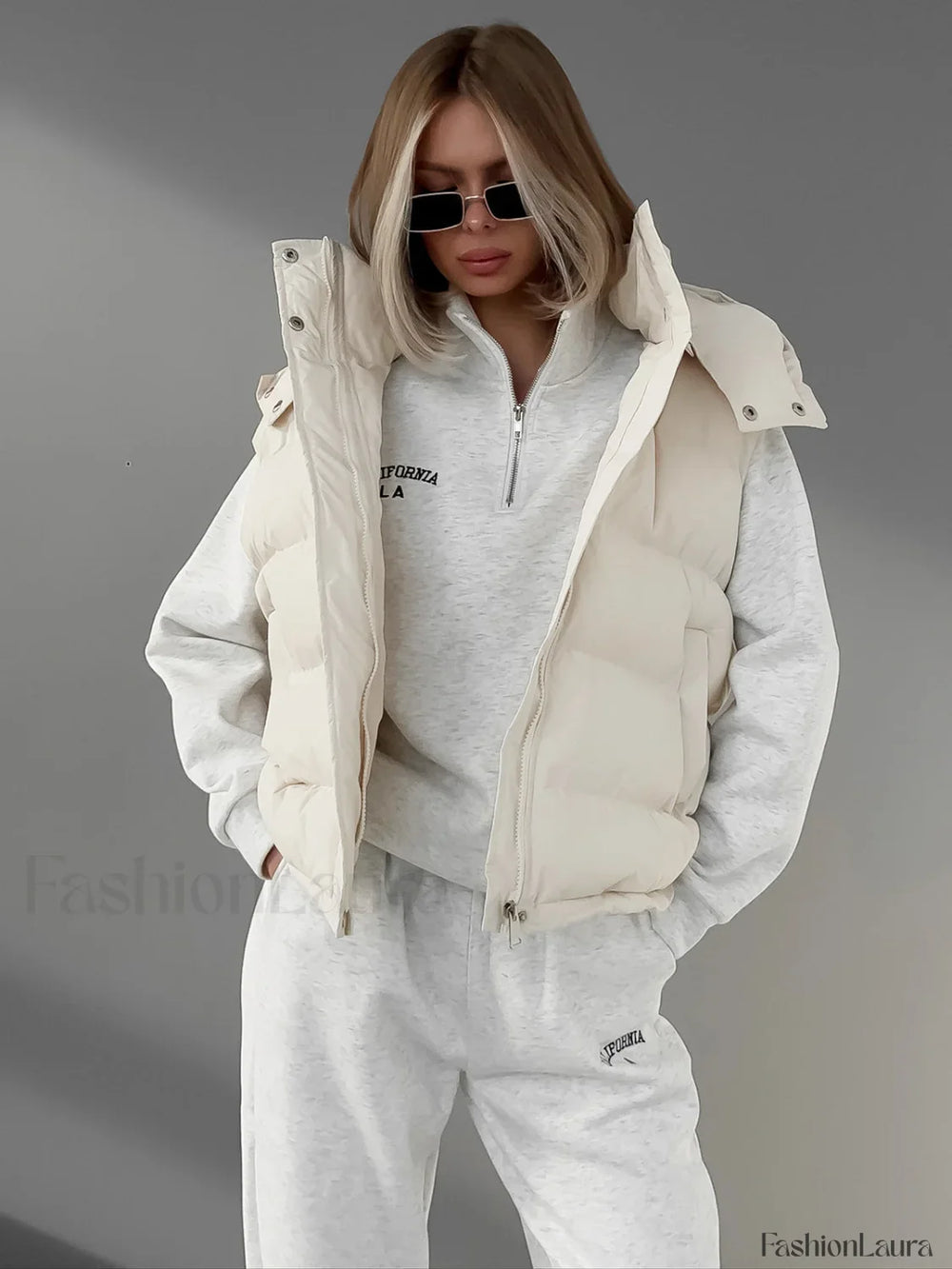 Lightweight Quilted Graceful Puffer Down Coat Beige / XS Down Coats