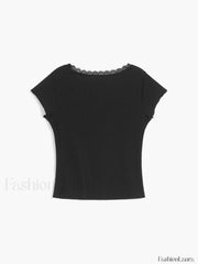 Like That Lace Trim Modern Cap Sleeve Crop Top T Shirts