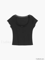 Like That Lace Trim Modern Cap Sleeve Crop Top T Shirts