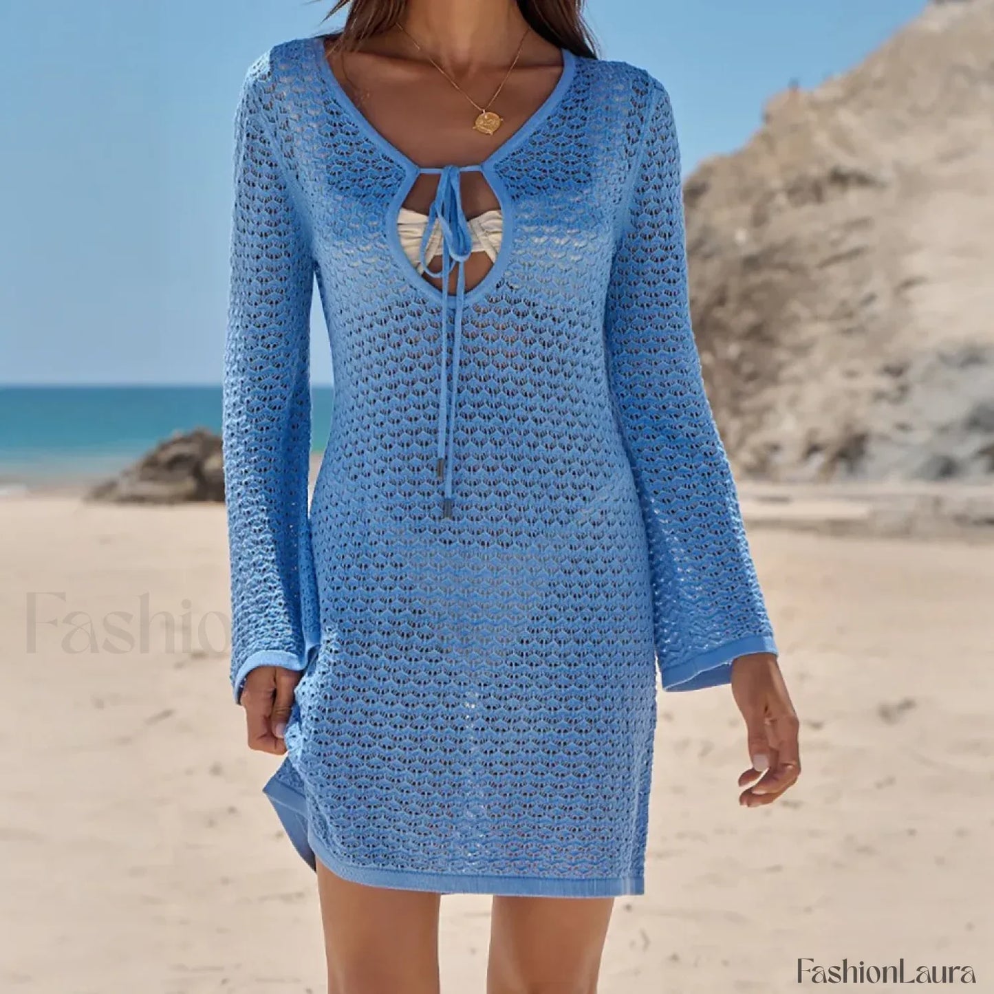 Long Sleeve Shirt Beach Cover Up Blue / S