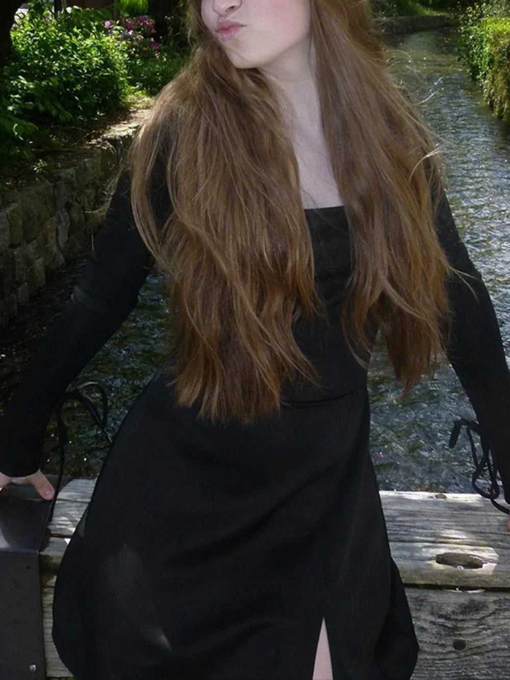 Long Sleeve Split Trendy Tie Short Dress Dresses