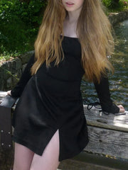 Long Sleeve Split Trendy Tie Short Dress Dresses