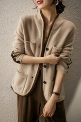 Loose Fit Korean Style Knit Cardigan Apricot / M