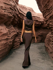 Maillard Asymmetric Graceful Pleaded Sleeveless Blouse Blouses