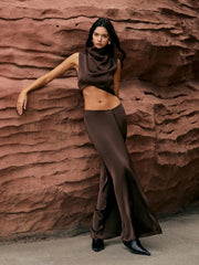 Maillard Asymmetric Graceful Pleaded Sleeveless Blouse Dark Brown / XS Blouses