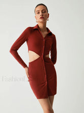 Make It Shine Trendy Cutout Knit Short Dress Burgundy / XS Knit Dresses