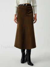 Maple Corduroy Graceful Midi Skirt Dark Brown / XS Skirts