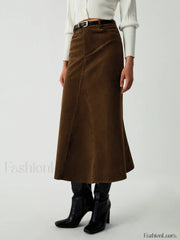 Maple Corduroy Graceful Midi Skirt Skirts