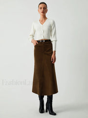 Maple Corduroy Graceful Midi Skirt Skirts