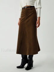 Maple Corduroy Graceful Midi Skirt Skirts