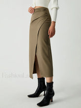 Maple Wrap Graceful Slit Midi Skirt Khaki / XS Skirts