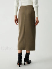 Maple Wrap Graceful Slit Midi Skirt Skirts