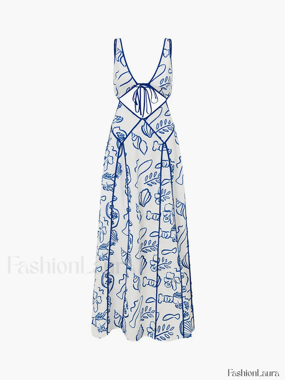 Marine Organism Pattern Trendy Backless Long Dress Dresses
