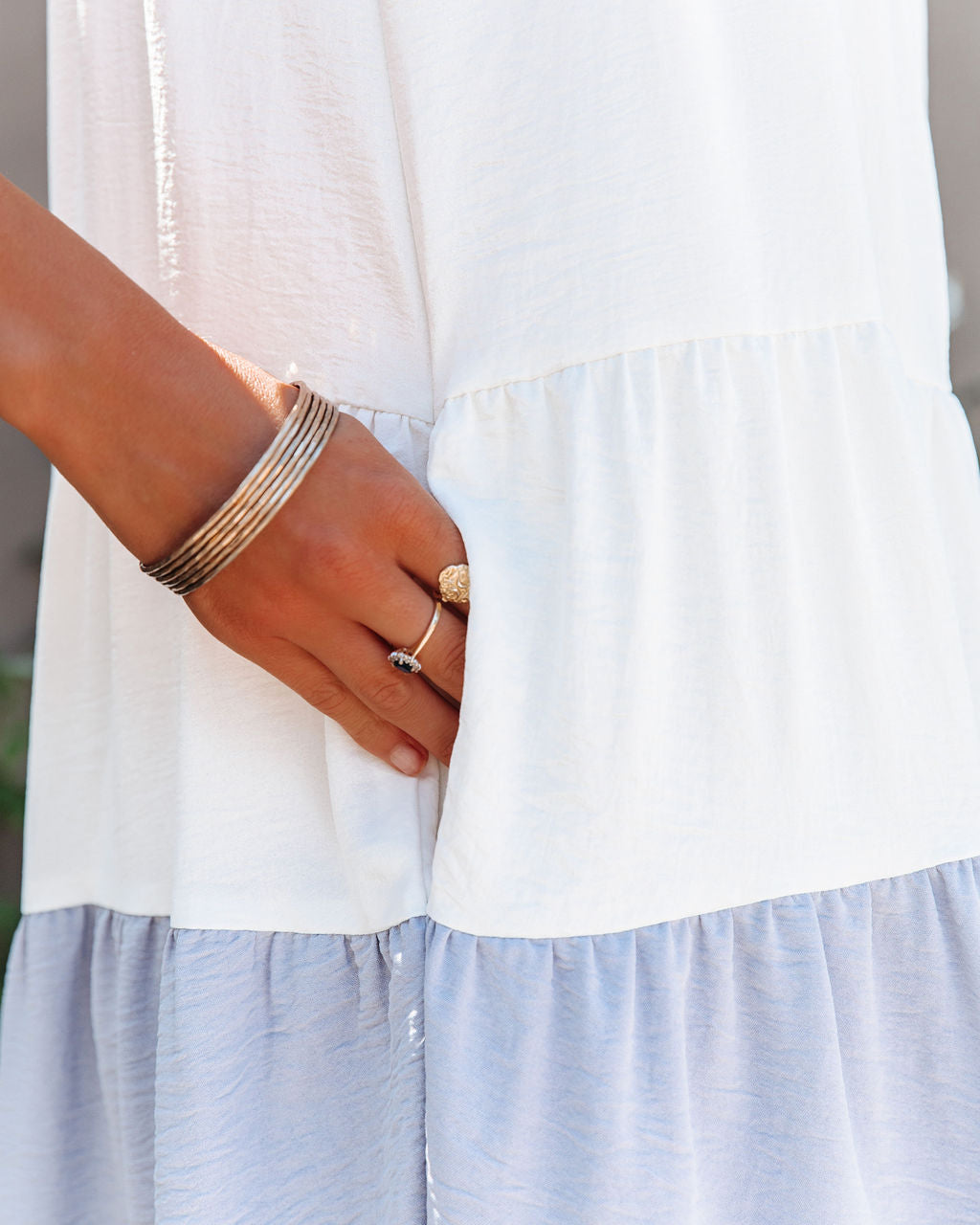 Melody Of Summer Pocketed High Low Tiered Midi Dress