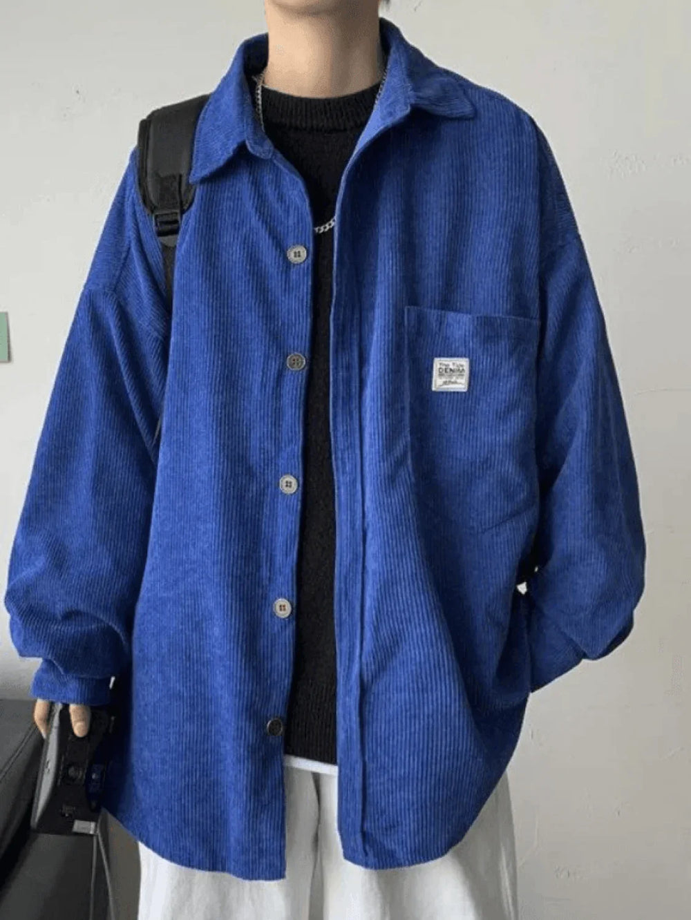 Men’s Corduroy Loose Button Down Shirt Blue / M Tops&Tees