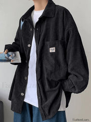 Men’s Corduroy Loose Button Down Shirt Tops&Tees