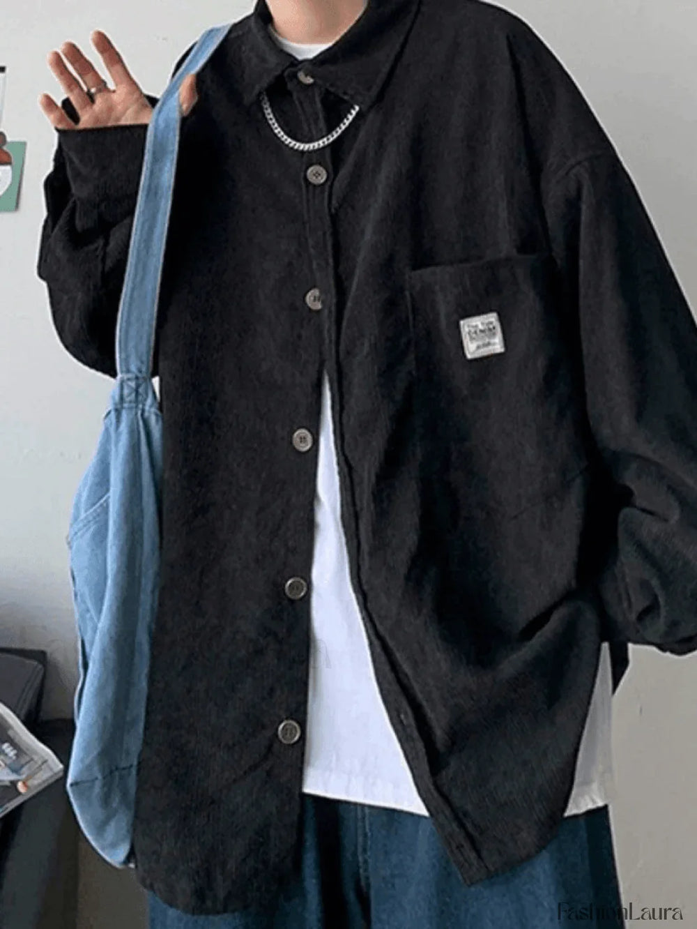 Men’s Corduroy Loose Button Down Shirt Tops&Tees