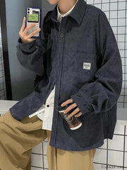 Men’s Corduroy Loose Button Down Shirt Tops&Tees