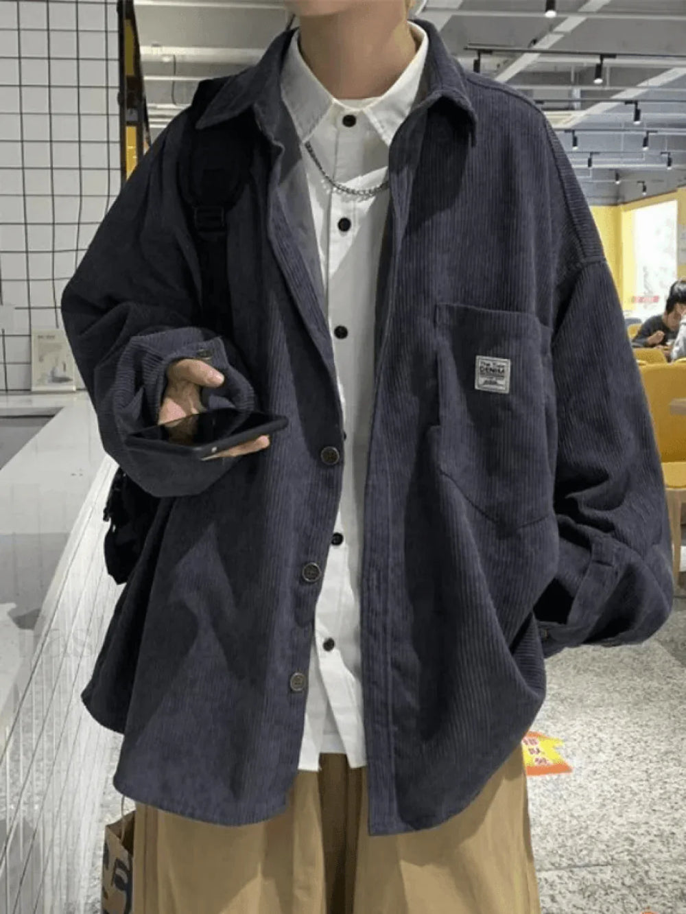 Men’s Corduroy Loose Button Down Shirt Tops&Tees