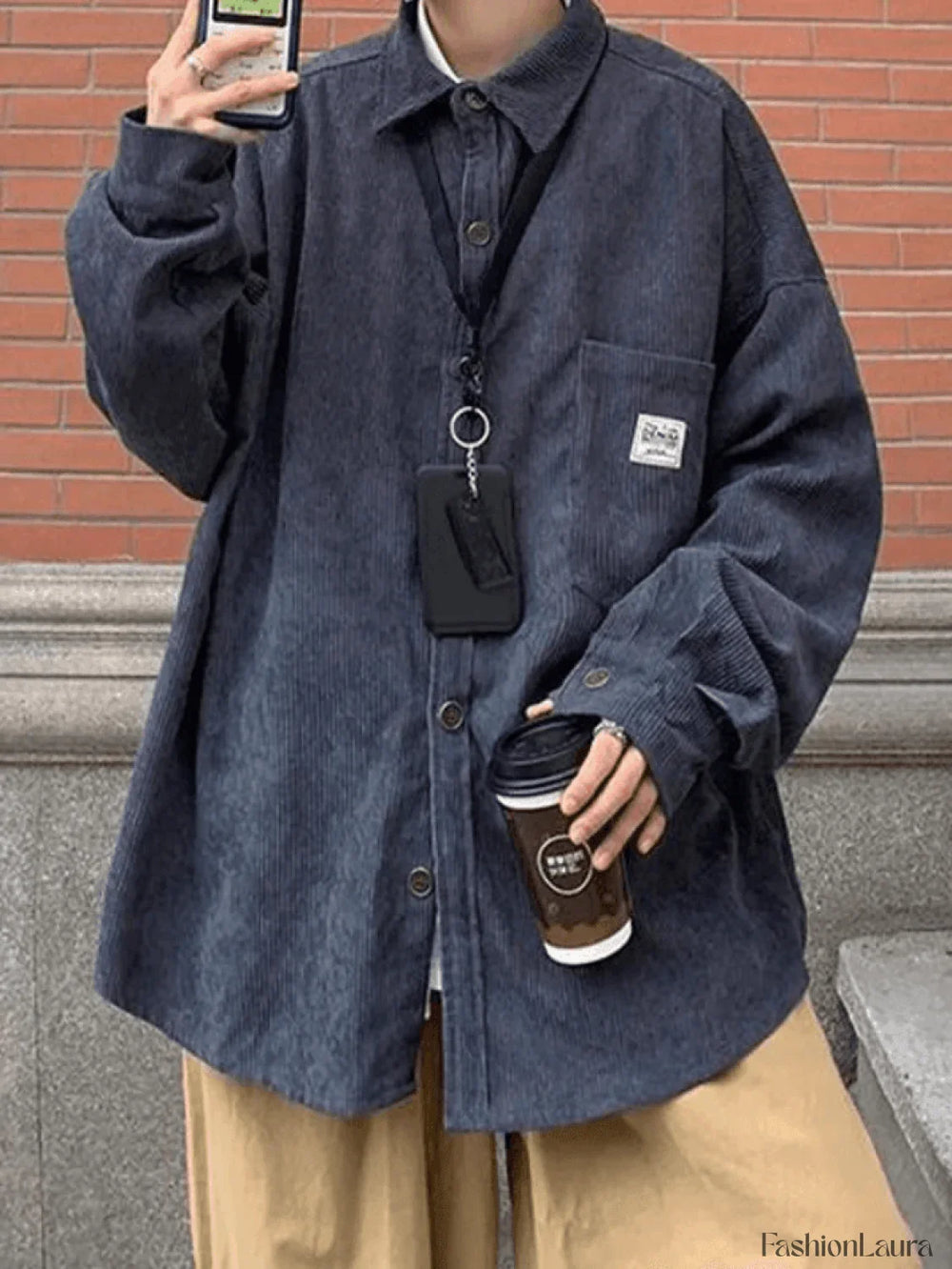 Men’s Corduroy Loose Button Down Shirt Tops&Tees