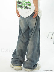 Men’s Faded Patchwork Distressed Loose Jeans loose jeans