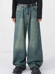 Men’s Faded Vintage Denim Loose Jeans Green / M loose jeans