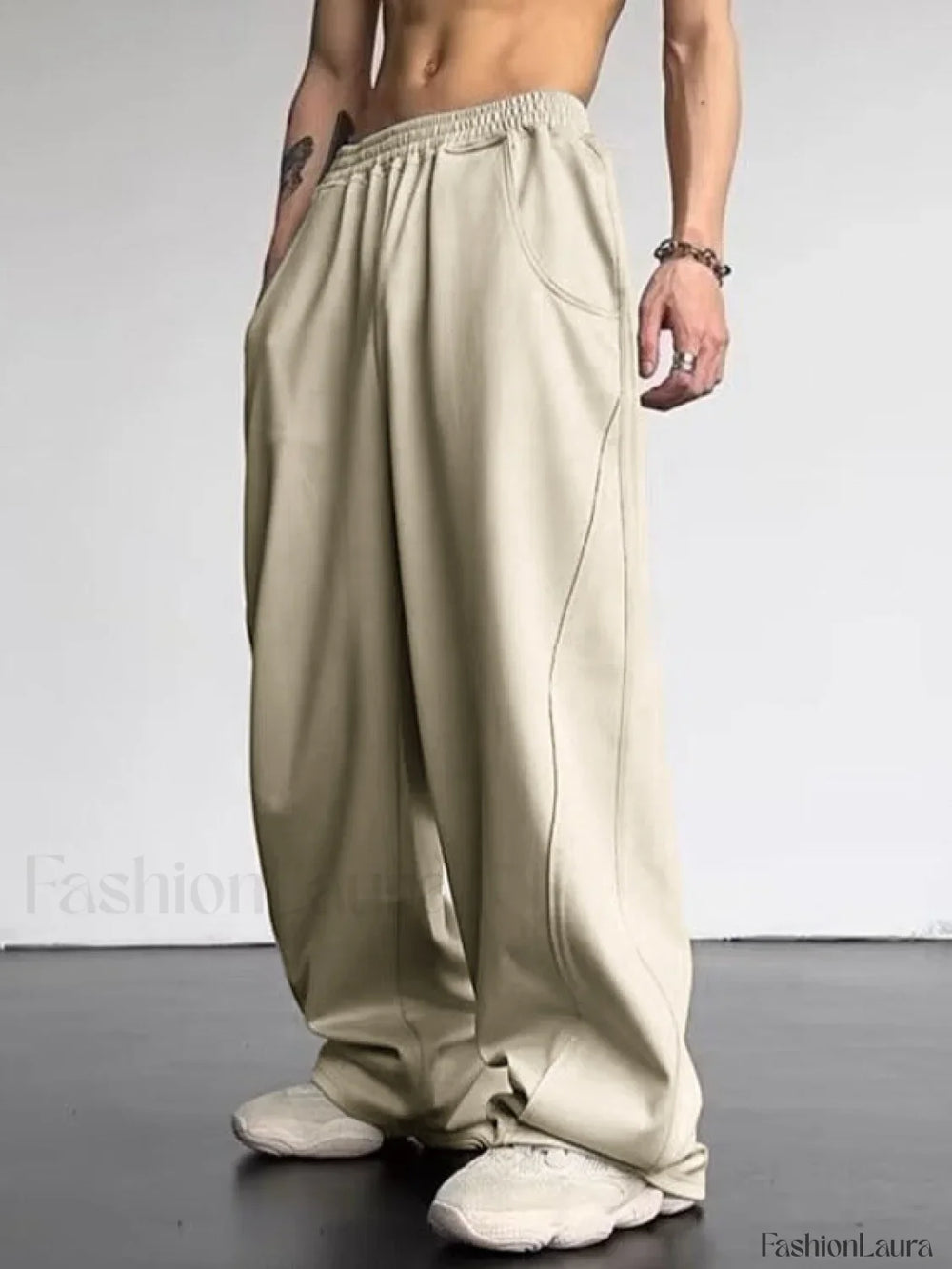 Men’s Paneled Loose Casual Pants Apricot / L Straight Leg Pants