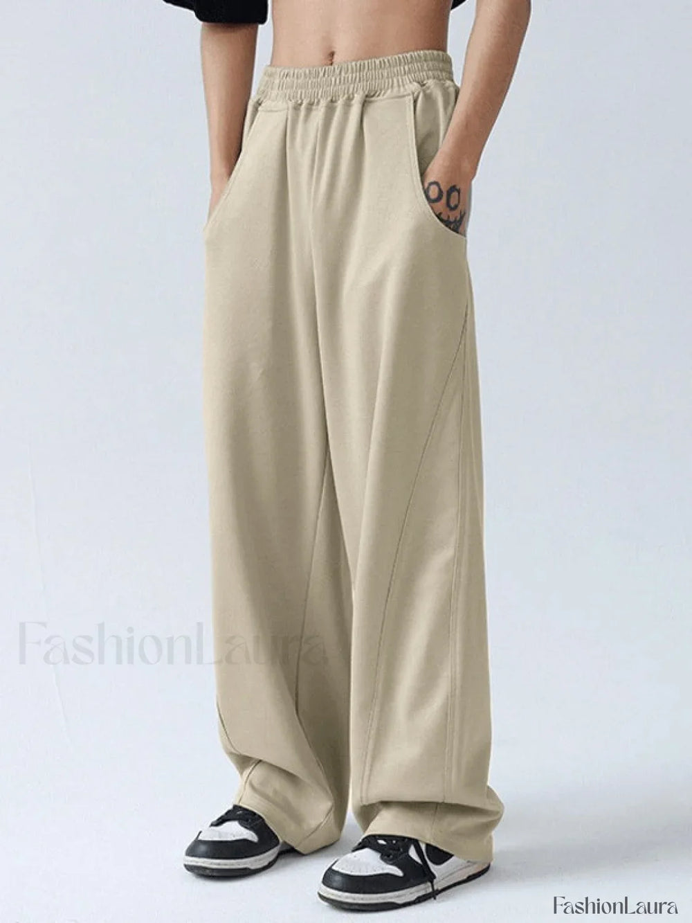 Men’s Paneled Loose Casual Pants Straight Leg Pants