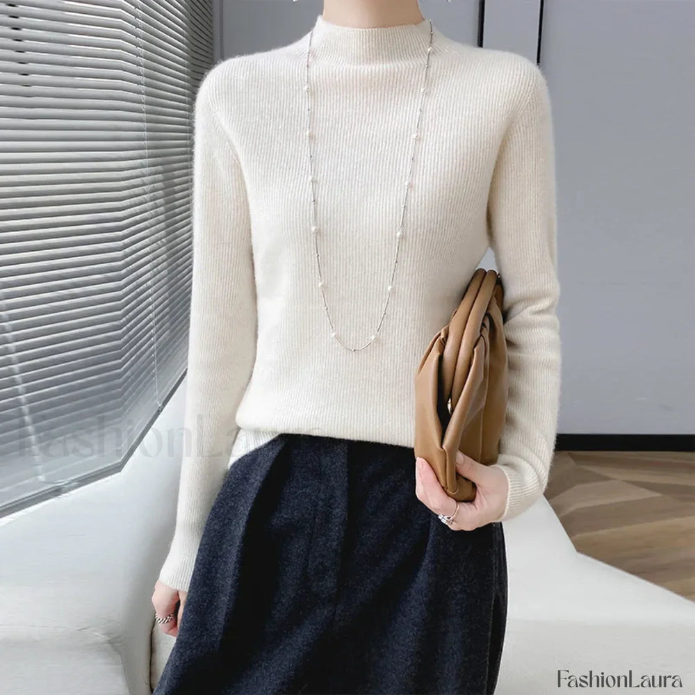 Merino Women’s Half Neck Pullover Slim Knit Bottoming Long Sleeve Cashmere Sweater Sweaters L