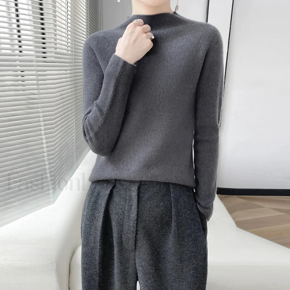 Merino Women’s Half Neck Pullover Slim Knit Bottoming Long Sleeve Cashmere Sweater Sweaters L