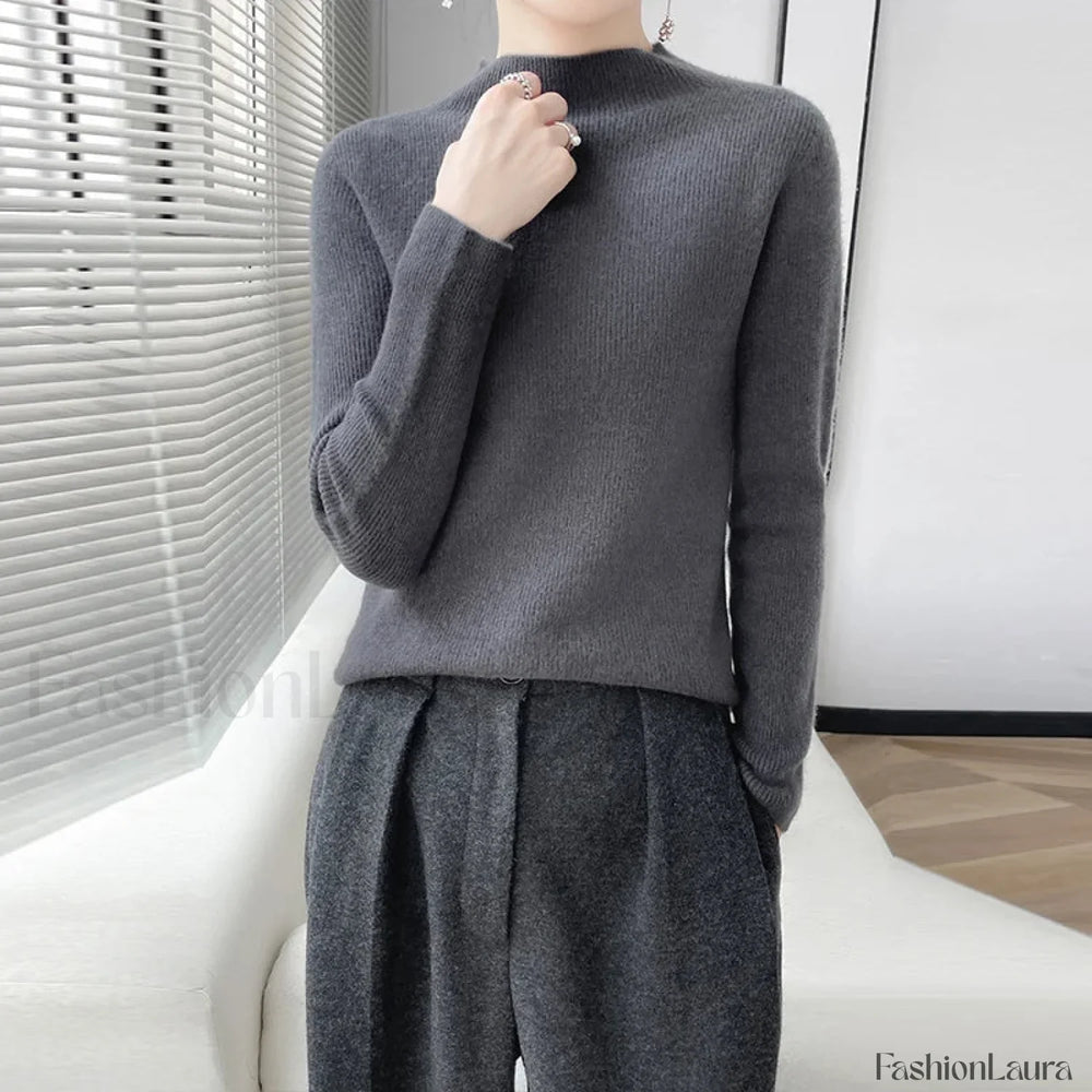 Merino Women’s Half Neck Pullover Slim Knit Bottoming Long Sleeve Cashmere Sweater Sweaters L