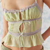 Mesh Lace Hollow Out Crop Top Mint / S