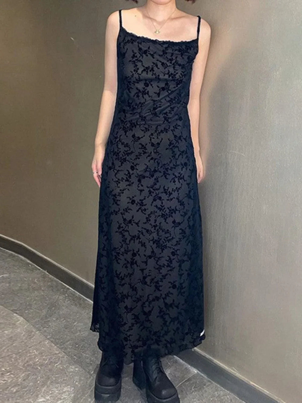 Mesh Paneled Floral Maxi Dress Black / S Maxi Dresses